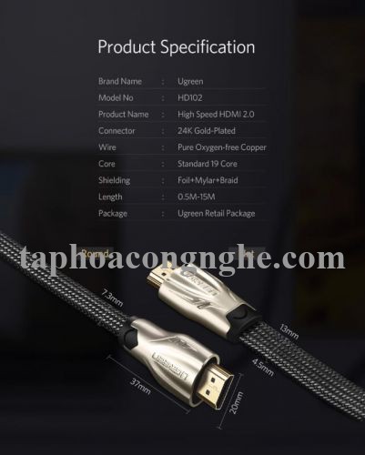 Ugreen 10258 15M màu Đen Cáp tín hiệu HDMI vỏ bọc lưới cao cấp cáp dẹt HD102 30010258